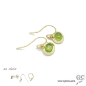 Boucles d\'oreilles avec peridot en cabochon, pierre naturelle vert, ovale, plaqué or, pendantes, femme