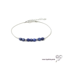 Bracelet fin avec lapis-lazuli, pierre naturelle sur une chaîne en argent massif rhodié, fait main, création by Alicia