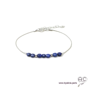 Bracelet fin avec lapis-lazuli, pierre naturelle sur une chaîne en argent 925 rhodié, création by Alicia