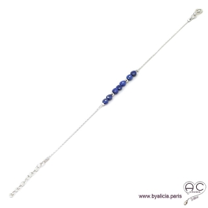 Bracelet fin avec lapis-lazuli, pierre naturelle sur une chaîne en argent 925 rhodié, création by Alicia