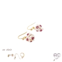 Boucles d\'oreilles avec perles naturelles Keshi en forme de pétales et rhodolite,  plaqué or, fait main, création by Alicia