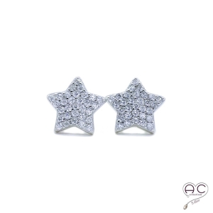 Boucles d'oreilles étoiles serties de zirconium brillant en argent 925 rhodié, puce, clous, femme