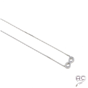 Collier l'infini serti de zirconium brillant en argent 925 rhodié, ras du cou, femme 