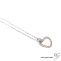Collier avec coeur serti de zirconium brillant en argent 925 rhodié rosé, ras de cou, femme