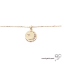 Pendentif médaille ronde avec croissant de lune et étoile serti de zircons brillants, en plaqué or, tendance, bohème