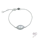 Bracelet avec oeil en nacre et zirconium brillant en argent 925 rhodié, femme