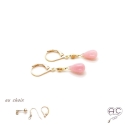 Boucles d\'oreilles pierre naturelle opale rose goutte en plaqué or, courtes, pendantes, création by Alicia