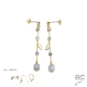 Boucles d\'oreilles pierre naturelle labradorite sur une chaîne en plaqué or, longues, pendantes, création by Alicia