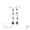 Boucles d'oreilles pierre naturelle onyx et spinelle noire sur une chaîne en plaqué or, longues, pendantes, création by Alicia