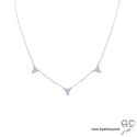 Collier avec pampilles triangles sertis de zirconium brillant, argent 925 rhodié, ras de cou, femme