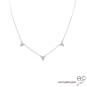 Collier avec pampilles triangles sertis de zirconium brillant, argent 925 rhodié, ras de cou, femme 