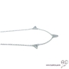 Collier avec pampilles triangles sertis de zirconium brillant, argent 925 rhodié, ras de cou, femme 