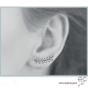 Boucles d'oreilles les barrettes contours d'oreilles feuilles de laurier sertis de zirconium brillant, argent 925 rhodié, femme 