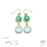 Boucles d'oreilles avec pierres semi-précieuses vertes, chrysoprase et calcédoine agua, plaqué or, longues, création by Alicia