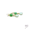 Boucles d'oreilles avec pierres semi-précieuses vertes, chrysoprase et calcédoine agua, plaqué or, longues, création by Alicia