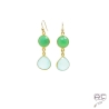 Boucles d'oreilles avec pierres semi-précieuses vertes, chrysoprase et calcédoine agua, plaqué or, longues, création by Alicia