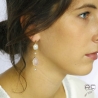 Boucles d'oreilles quartz rose, pierre de lune, perle, pierres naturelles et  plaqué or, pendantes, création by Alicia