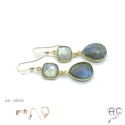Boucles d\'oreilles avec labradorite, pierre semi-précieuse et plaqué or, pendantes, création by Alicia