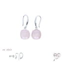 Boucles d\'oreilles quartz rose, pierre semi-précieuse et argent 925, création by Alicia