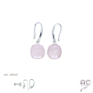 Boucles d'oreilles quartz rose, pierre semi-précieuse et argent 925, création by Alicia