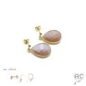 Boucles d\'oreilles gouttes en pierre de soleil , pierres semi-précieuses et plaqué or, pendantes, création by Alicia