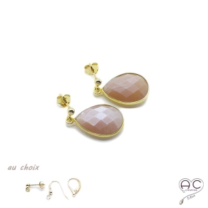 Boucles d'oreilles gouttes en pierre de soleil , pierres semi-précieuses et plaqué or, pendantes, création by Alicia