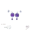 Boucles d\'oreilles avec améthyste, pierre semi-précieuse violet et argent 925, pendantes, création by Alicia
