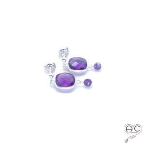 Boucles d'oreilles avec améthyste, pierre semi-précieuse violet et argent 925, pendantes, création by Alicia