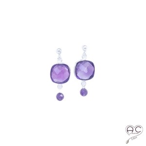 Boucles d'oreilles avec améthyste, pierre semi-précieuse violet et argent 925, pendantes, création by Alicia
