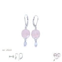 Boucles d\'oreilles avec quartz rose et oeil de chat gris, pierres semi-précieuses et argent 925, pendante, création by Alicia