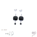 Boucles d\'oreilles onyx  et spinelle noir, pierres semi-précieuses et argent 925, pendantes, création by Alicia