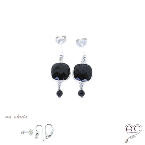 Boucles d'oreilles onyx  et spinelle noir, pierres semi-précieuses et argent 925, pendantes, création by Alicia