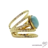 Bague avec amazonite ovale en cabochon, multiples anneaux diamanté en plaqué or, large, ouverte, pierre naturelle, femme
