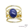 Bague avec lapis lazuli ovale en cabochon, multiples anneaux diamanté en plaqué or, large, ouverte, pierre naturelle, femme