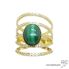 Bague avec malachite ovale en cabochon, multiples anneaux diamanté en plaqué or, large, ouverte, pierre naturelle, femme
