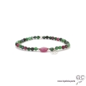 Bracelet rubis zoîsite et rubis rouge, pierre naturelle, pampille arbre de vie en argent, élastique, création by Alicia