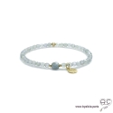 Bracelet labradorite, pampille arbre de vie en plaqué or, pierre naturelle gris irisé, élastique, création by Alicia