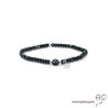 Bracelet spinelle et onyx, pierres naturelles noires, pampille arbre de vie en argent 925, élastique, création by Alicia