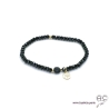 Bracelet spinelle et onyx, pierres naturelles noires, pampille arbre de vie en plaqué or, élastique, création by Alicia