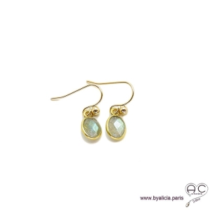 Boucles d'oreilles labradorite et plaqué or, pierre naturelle, pendantes, création by Alicia