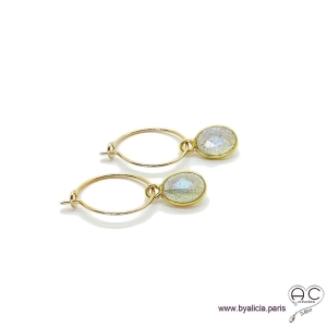 Boucles d'oreilles labradorite et plaqué or, pierre naturelle, pendantes, création by Alicia