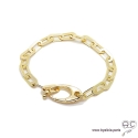 Bracelet BERYL chaîne gros maillons larges rectangulaires et gros fermoir en plaqué or, tendance, création by Alicia