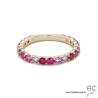 Bague alliance, anneau fin sertie de zirconium rose en plaqué or, empilable, femme