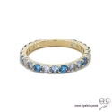 Bague alliance, anneau fin sertie de zirconium bleu en plaqué or, empilable, femme