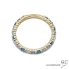 Bague alliance, anneau fin sertie de zirconium bleu en plaqué or, empilable, femme