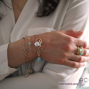 Bracelet BERYL chaîne gros maillons rectangulaires et gros fermoir en plaqué or, tendance, création by Alicia