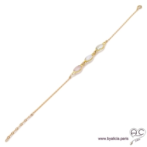 Bracelet quartz rose, pierre de lune, prasiolite, pierres fines sur chaîne en plaqué or, création by Alicia