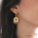 Boucles d\'oreilles soleil serties et avec pampilles en labradorite, plaqué or et pierre fine, pendantes bohème