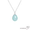 Collier pendentif calcédoine aqua goutte, argent 925, pierre semi-précieuse, ras de cou, création by Alicia