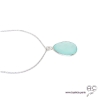 Collier pendentif calcédoine aqua goutte, argent 925, pierre semi-précieuse, ras de cou, création by Alicia